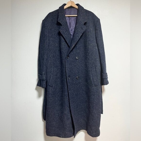 Navy Wool-Blend Double-Breasted Overcoat - Picture 2 of 9